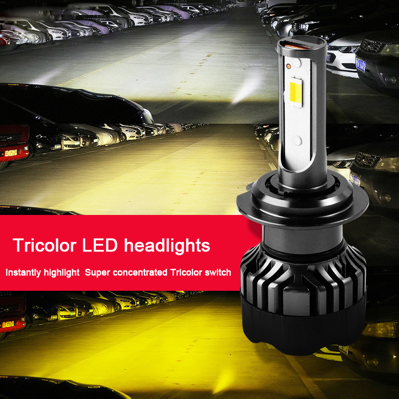 DC8-32V 55W Smart Version Three Color Temperature Waterproof Car LED Headlight Bulb Highlighting Focus Front Light Far and Near Light Integrate Headlight